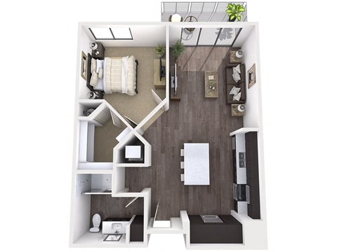Floor plan for 1 bed, 1 bath, 788 sqft